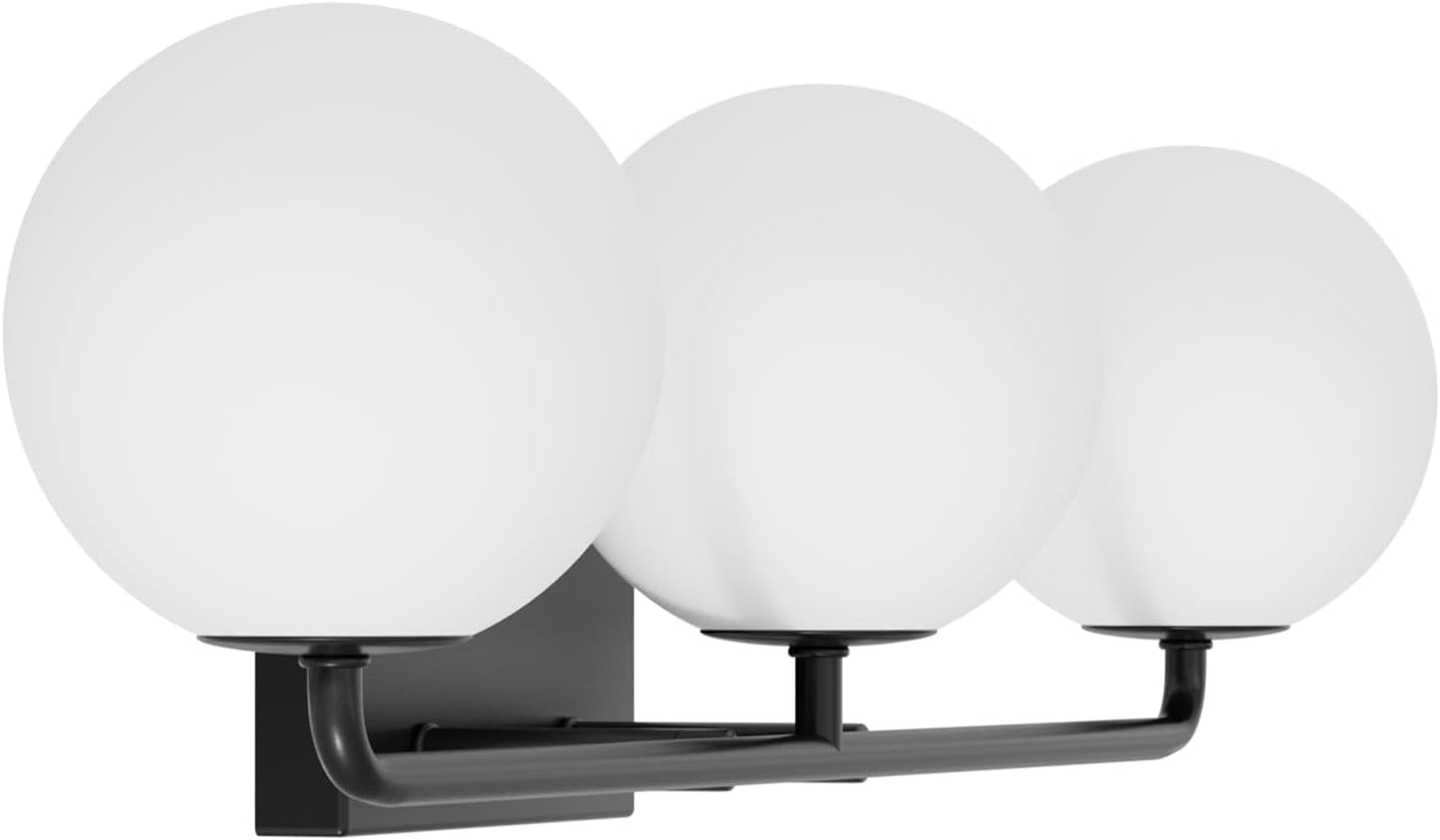 Tipace Mid Century Modern Bathroom Vanity Lights Fixtures 3-Light Black Milk White Globe Glass Industrial Vanity Lighting Over Mirror (Exclude Bulb)