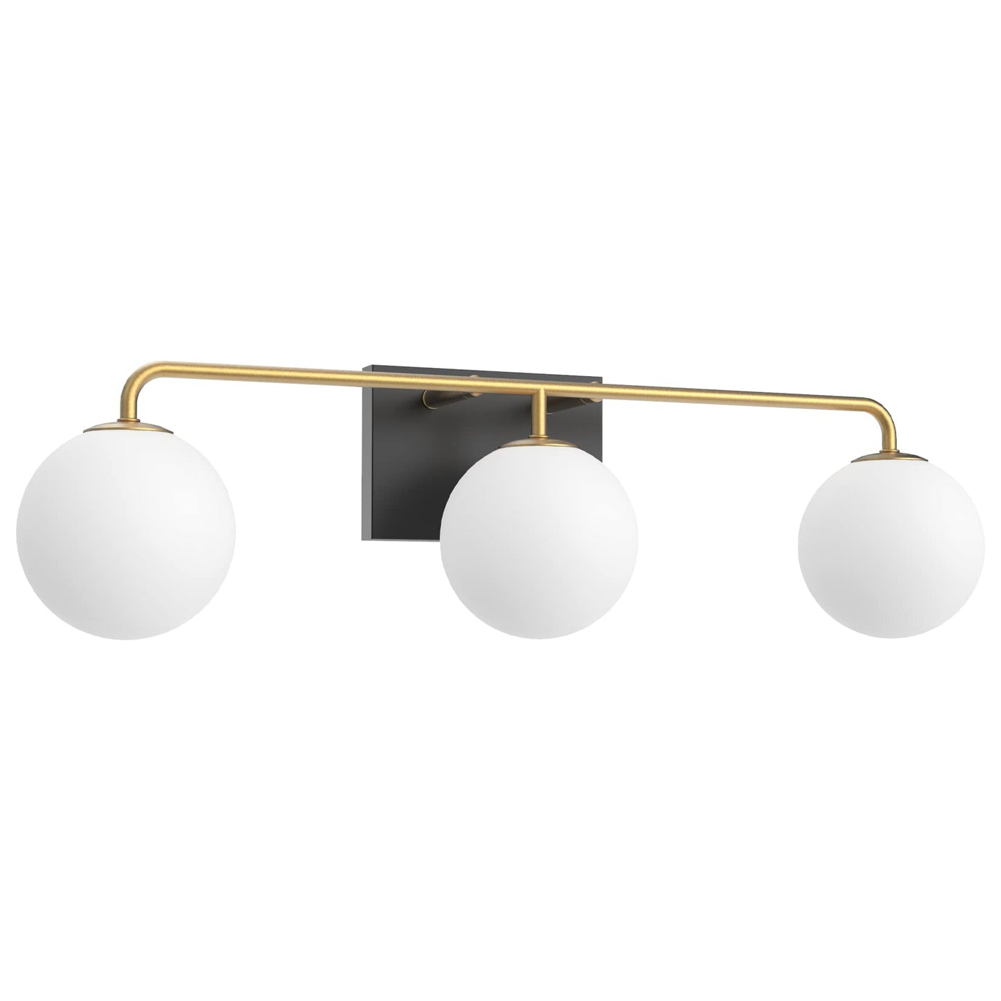 Tipace Mid Century Modern Bathroom Vanity Lights Fixtures 3-Light Black Milk White Globe Glass Industrial Vanity Lighting Over Mirror (Exclude Bulb)