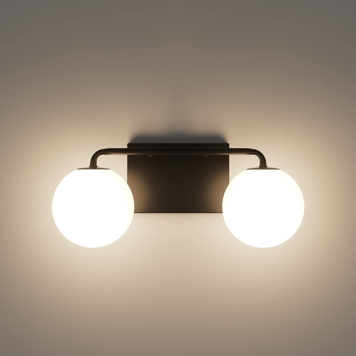 Tipace Mid Century Modern Bathroom Vanity Lights Fixtures 3-Light Black Milk White Globe Glass Industrial Vanity Lighting Over Mirror (Exclude Bulb)