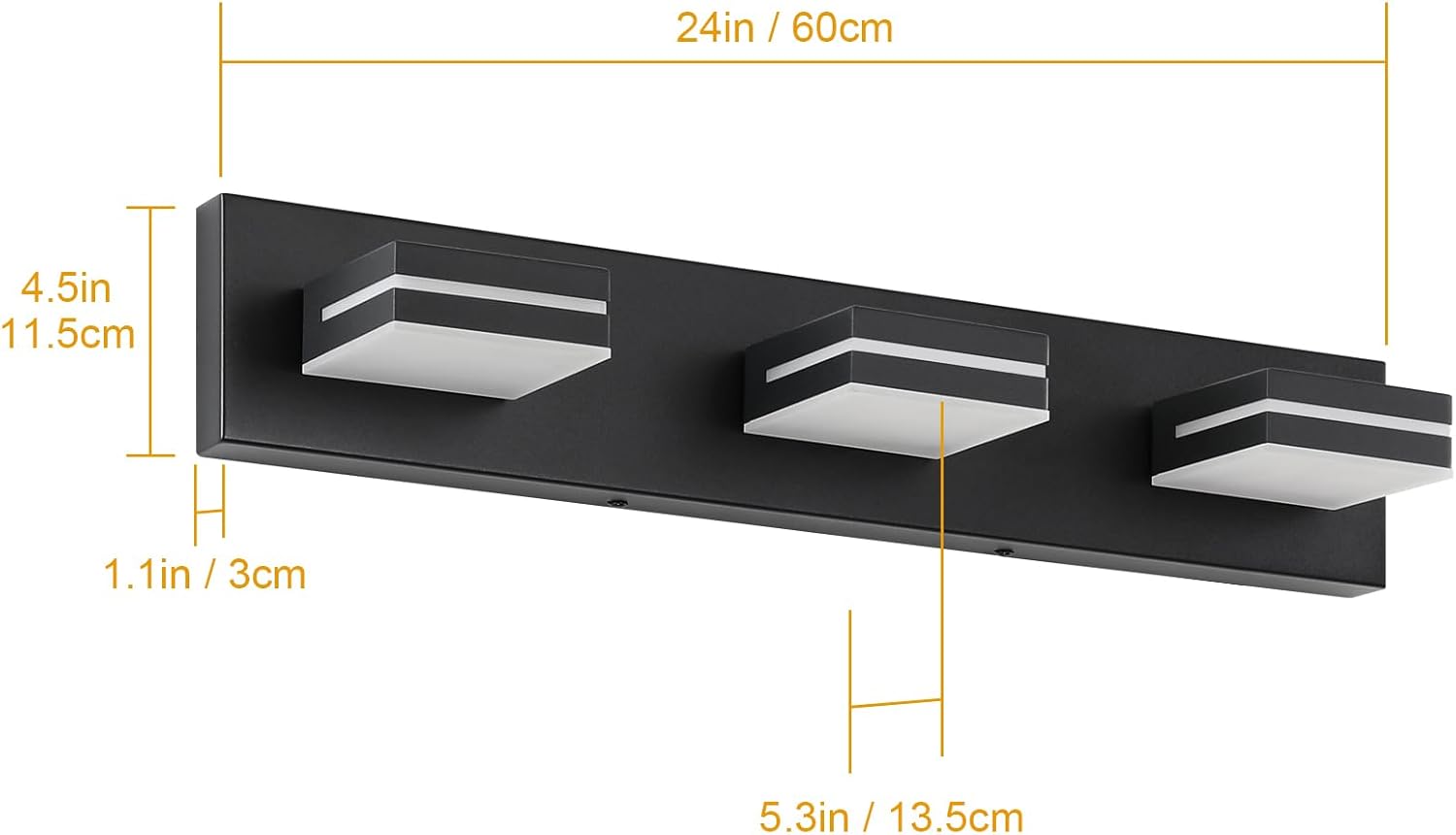 LED Modern Bathroom Vanity Light Fixtures (3-Light, 24-Inch), Matte Black Modern Acrylic Bathroom Wall Lighting Fixtures Over Mirror (Cool White 6000K)