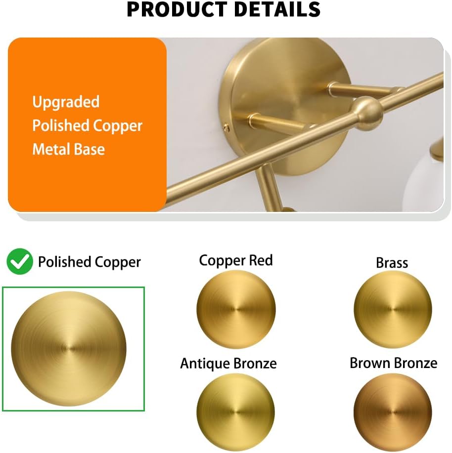 Modern Brushed Brass Bathroom Light Fixtures, Elegant Gold 4-Lights Vanity Light Fixtures, Milky White Globe Glass Shade Vanity Light over Mirror, Wall Sconces for Bathroom Dressing Table Bedroom