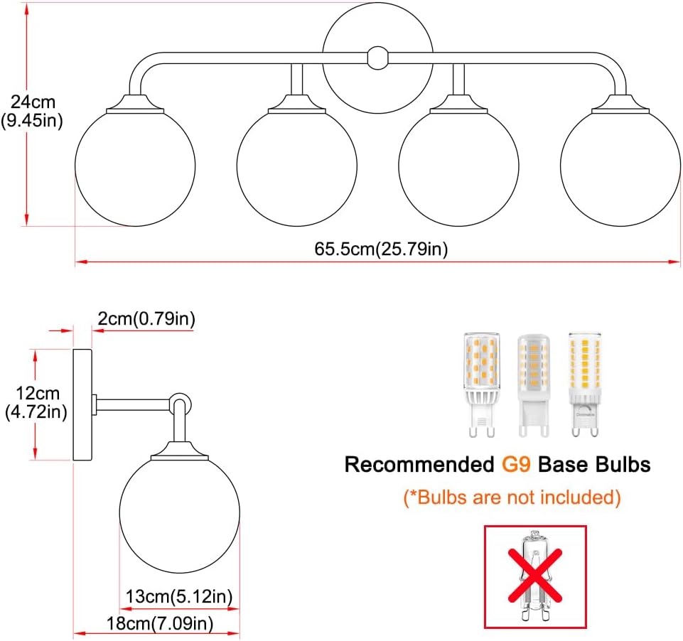 Modern Brushed Brass Bathroom Light Fixtures, Elegant Gold 4-Lights Vanity Light Fixtures, Milky White Globe Glass Shade Vanity Light over Mirror, Wall Sconces for Bathroom Dressing Table Bedroom
