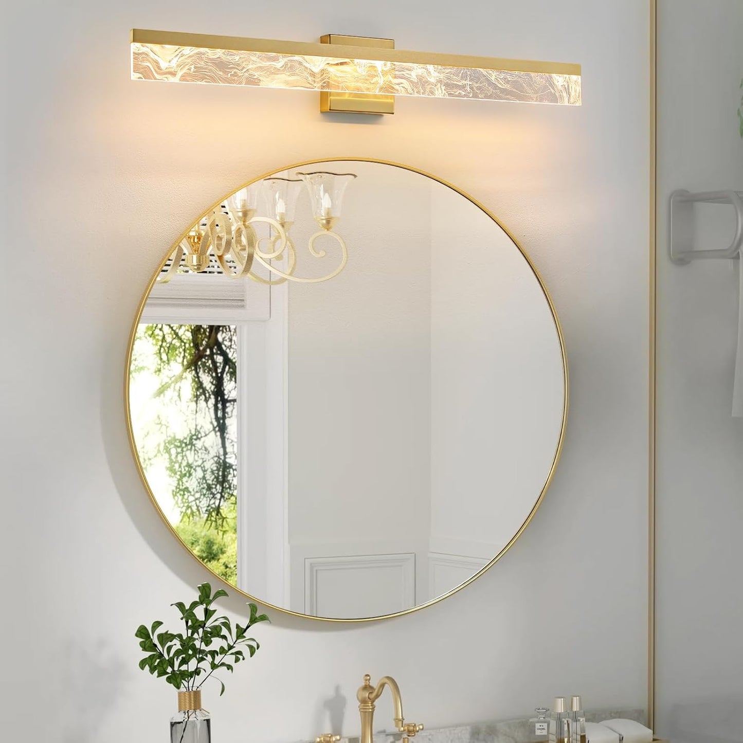 Gold Bathroom Fixtures, 32 Inch Modern Vanity Lights for Bathroom, 24W Dimmable Bathroom Fixtures Over Mirror, Led Vanity Light Bar for Bathroom,