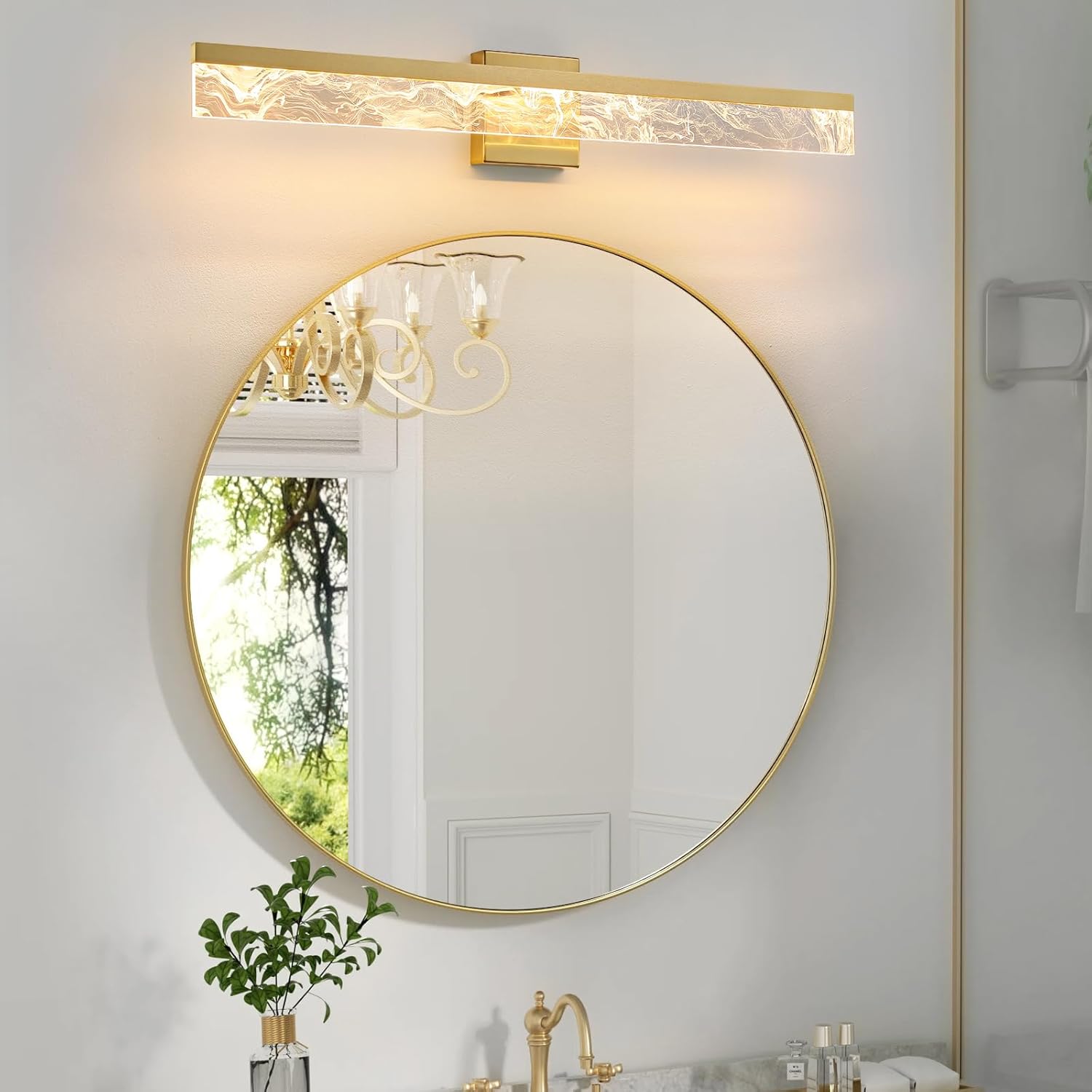 Gold Bathroom Fixtures, 32 Inch Modern Vanity Lights for Bathroom, 24W Dimmable Bathroom Fixtures Over Mirror, Led Vanity Light Bar for Bathroom,