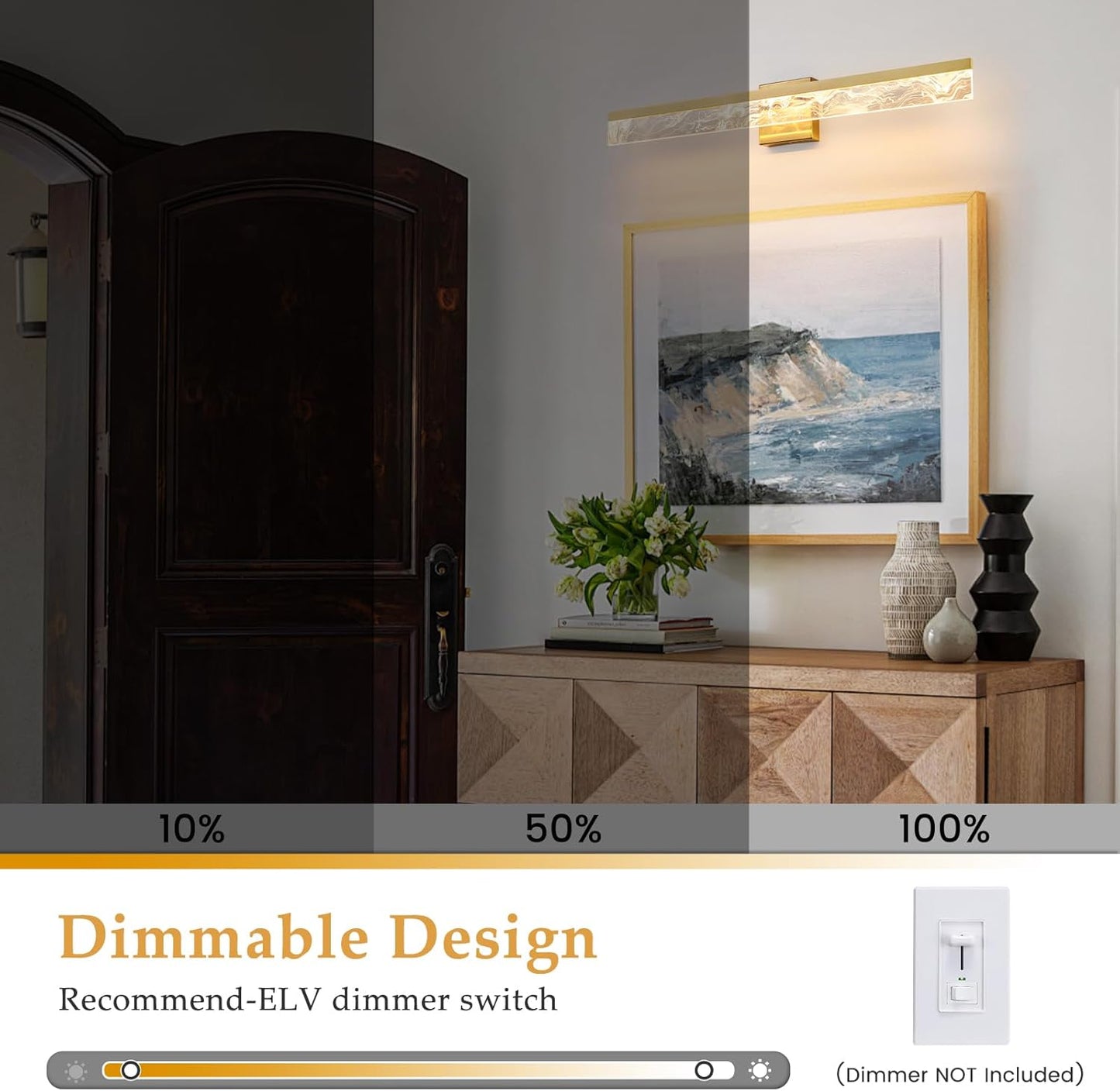 Gold Bathroom Fixtures, 32 Inch Modern Vanity Lights for Bathroom, 24W Dimmable Bathroom Fixtures Over Mirror, Led Vanity Light Bar for Bathroom,