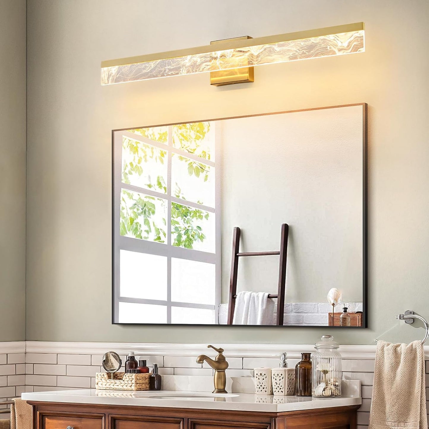 Gold Bathroom Fixtures, 32 Inch Modern Vanity Lights for Bathroom, 24W Dimmable Bathroom Fixtures Over Mirror, Led Vanity Light Bar for Bathroom,